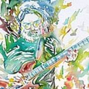 Jerry Garcia Playing The Guitar Watercolor Portrait.1 Poster