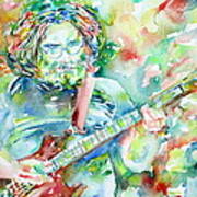 Jerry Garcia Playing The Guitar Watercolor Portrait.3 Poster