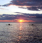 Kayaks At Sunset Poster