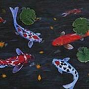 Koi Fishes Original Acrylic Painting Poster