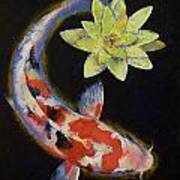 Koi With Yellow Water Lily Poster