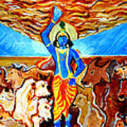 Krishna Lifting Govardhan Hill Poster