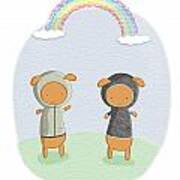 Lamb Carrots Cute Friends Under A Rainbow Illustration Poster