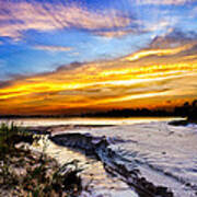 Landscape Beach Sunset-golden Sun Rays-stream To The Sea Poster