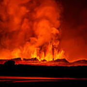 Lava Fountains At Night, Eruption Poster