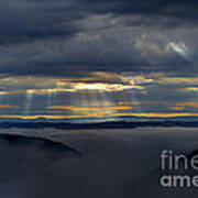 Light Streaming Through Clouds On Foggy Morning Poster