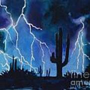 Lightening In Desert Poster