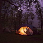 Lightning Over A Camp Site Poster