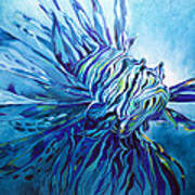 Lionfish Abstract Blue Poster