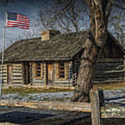 Log Cabin Outpost In Missouri With American Flag Poster