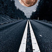 Lonely Road And Full Moon Poster