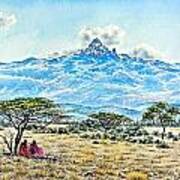 Maasai At Mountain Poster
