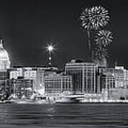 Madison - Wisconsin -  New Years Eve Panorama Black And White Poster