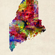 Maine Watercolor Map Poster