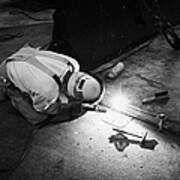 Man Welding Metal Plates Together On The Street Las Vegas Nevada Usa Poster