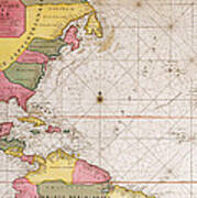 Map Of The Atlantic Ocean Showing The East Coast Of North America The Caribbean And Central America Poster