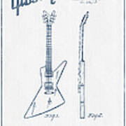 Mccarty Gibson Electrical Guitar Patent Drawing From 1958 - Blue Poster