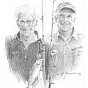 Me And Dad Fishing Pencil Portrait  Poster