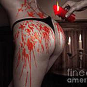 Melted Red Wax Dripping From Candle On Sexy Woman Body Poster