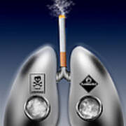 Metal Lungs With Cigarette Smoke Poster