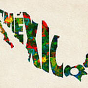 Mexico Typographic Watercolor Map Poster