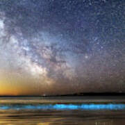 Milky Way Over Bioluminescent Plankton Poster