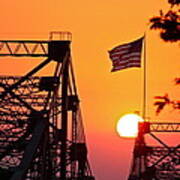 Mississippi River Bridge Sunset Poster