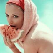 Model Holding A Slice Of Watermelon Poster