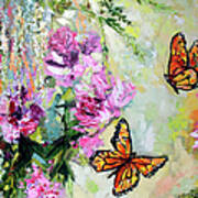 Monarch Butterflies And Peonies Poster