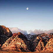 Moon Over Red Rock Canyon Poster