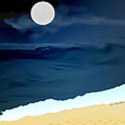 Moonlight Walk At Low Tide Poster