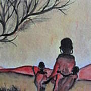 Mother And Children Walking In Kenya Poster