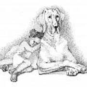 Nap Time. Dog And A Girl. Stippling. Poster