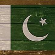 Pakistan National Flag On Wood Poster