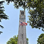 Nc State Memorial Bell Tower And Us Flag Poster