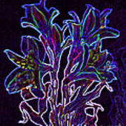 Neon Glowing Flowers Poster