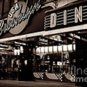 New York At Night - Brooklyn Diner - Sepia Poster