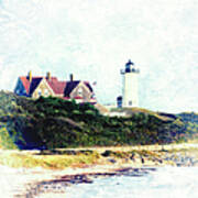 Nobska Lighthouse Cape Cod Massachusetts Retro Style Poster