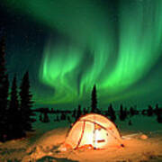 Northern Lights Over Tent Poster