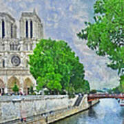 Notre Dame And The River Seine Poster