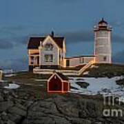 Nubble Lighthouse At Christmas Poster