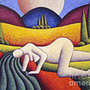 Nude In Soft Landscape With River 2 By Alankenny Poster