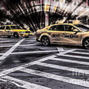 Nyc Yellow Cab On 5th Street - White Poster