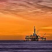 Oil Platform At Sunset Poster