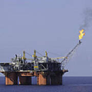 Oil Production Platform With Flare Poster