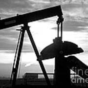 Oil Well Pump Jack Black And White Poster