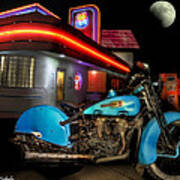 Old Blue Harley On Route 66 Poster