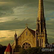 Old Church With Dramatic Clouds And Sky At Sunset Poster
