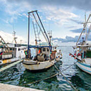Old Fishing Boats In Evening Harbor Poster