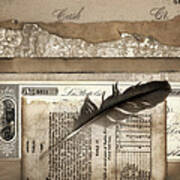 Old Papers And A Feather Poster